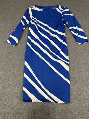 The Perfect Dress Womens Blue White Striped 3/4 Sleeve Knee-Length Dress 4